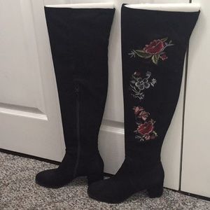 Embroidered over the knee boots